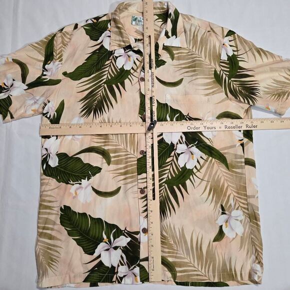 TWO PALMS VINTAGE CREAM GREEN WHITE GINGER LILY HAWAIIAN SHIRT MENS SIZE MEDIUM - Picture 5 of 5